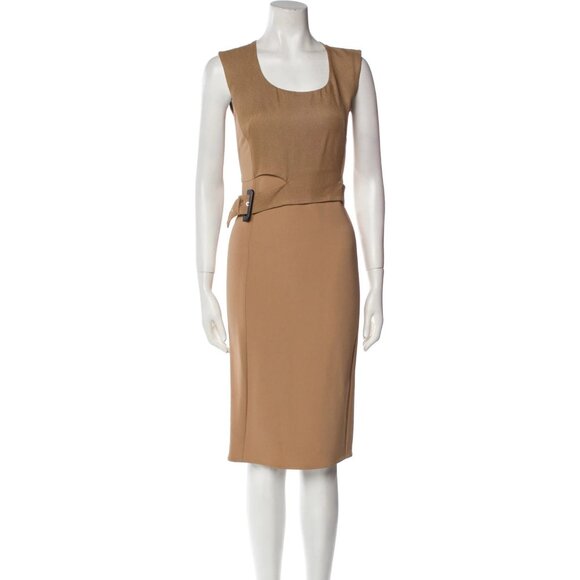 CNC Costume National Dresses & Skirts - Costume National Size 44 Scoop Neck Sheath Dress Brown Belted Sleeveless GUC